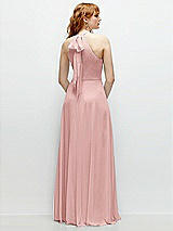 Rear View Thumbnail - Rose Shirred Halter Chiffon Maxi Dress with Back Sash-Tie Closure