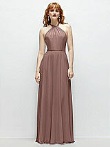 Front View Thumbnail - Sienna Shirred Halter Chiffon Maxi Dress with Back Sash-Tie Closure