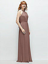 Side View Thumbnail - Sienna Shirred Halter Chiffon Maxi Dress with Back Sash-Tie Closure