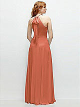 Rear View Thumbnail - Terracotta Copper Shirred Halter Chiffon Maxi Dress with Back Sash-Tie Closure