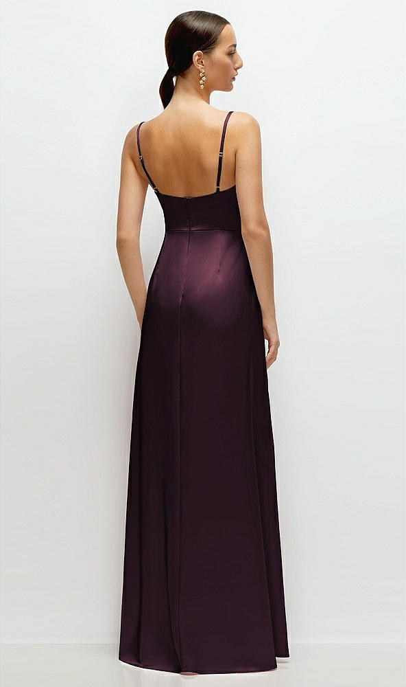 Back View - Deep Plum Cowl Neck Satin Maxi Dress with Adjustable Spaghetti Straps