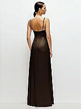 Rear View Thumbnail - Espresso Cowl Neck Satin Maxi Dress with Adjustable Spaghetti Straps