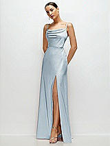 Side View Thumbnail - Mist Cowl Neck Satin Maxi Dress with Adjustable Spaghetti Straps