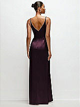Rear View Thumbnail - Deep Plum Pleated Faux Wrap Satin Maxi Dress with Adjustable Spaghetti Straps