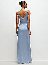 Rear View Thumbnail - Cloudy Pleated Faux Wrap Satin Maxi Dress with Adjustable Spaghetti Straps