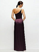 Rear View Thumbnail - Deep Plum Pleated One-Shoulder Satin Maxi Dress with A-Line Skirt