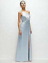 Side View Thumbnail - Mist Pleated One-Shoulder Satin Maxi Dress with A-Line Skirt