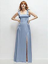 Front View Thumbnail - Cloudy Square Neck Fluid Satin Maxi Dress with Bow Straps