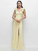 Front View Thumbnail - Butter Yellow Dramatic Ruffle Edge Strap Chiffon Maxi Dress