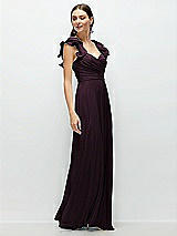 Side View Thumbnail - Deep Plum Dramatic Ruffle Edge Strap Chiffon Maxi Dress