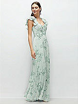 Side View Thumbnail - Mint Green Floral Dramatic Ruffle Edge Strap Chiffon Maxi Dress