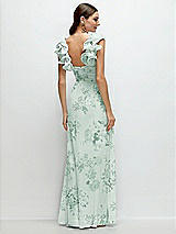 Rear View Thumbnail - Mint Green Floral Dramatic Ruffle Edge Strap Chiffon Maxi Dress