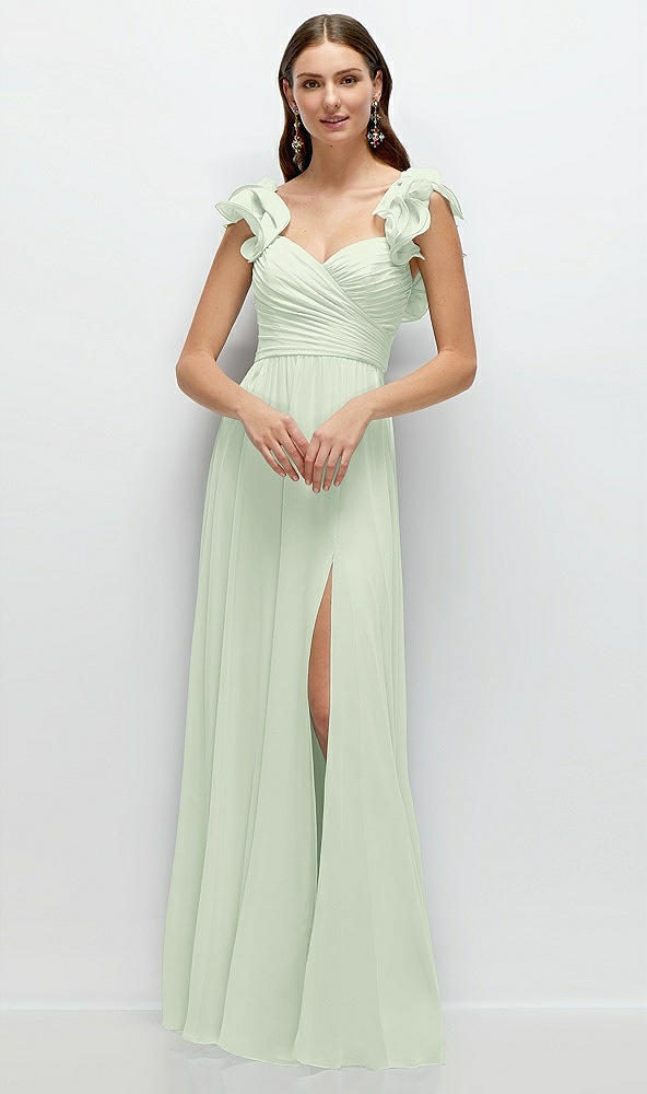 Front View - Mint Green Dramatic Ruffle Edge Strap Chiffon Maxi Dress