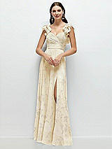 Front View Thumbnail - Butter Yellow Floral Dramatic Ruffle Edge Strap Chiffon Maxi Dress