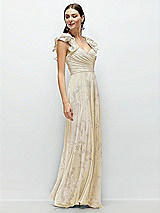 Side View Thumbnail - Butter Yellow Floral Dramatic Ruffle Edge Strap Chiffon Maxi Dress