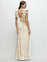 Rear View Thumbnail - Butter Yellow Floral Dramatic Ruffle Edge Strap Chiffon Maxi Dress