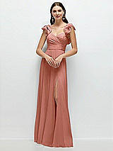 Front View Thumbnail - Desert Rose Dramatic Ruffle Edge Strap Chiffon Maxi Dress