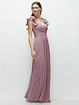 Side View Thumbnail - Dusty Rose Dramatic Ruffle Edge Strap Chiffon Maxi Dress