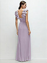 Rear View Thumbnail - Lilac Haze Dramatic Ruffle Edge Strap Chiffon Maxi Dress
