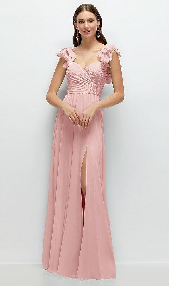 Front View - Rose Dramatic Ruffle Edge Strap Chiffon Maxi Dress