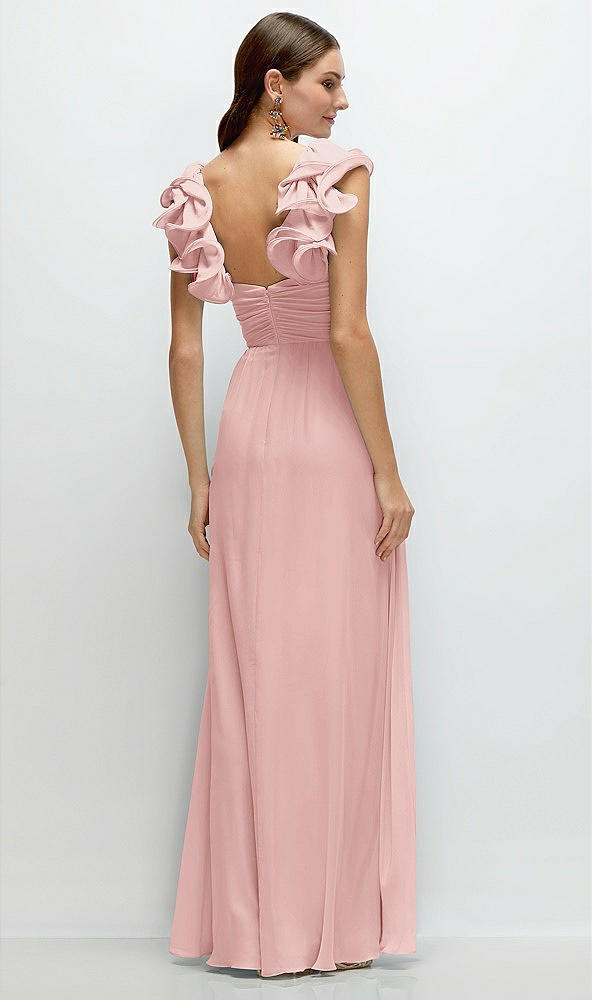 Back View - Rose Dramatic Ruffle Edge Strap Chiffon Maxi Dress