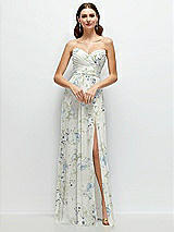 Front View Thumbnail - Bleu Garden Strapless Pleated Surplice Chiffon Maxi Dress with A-Line Skirt