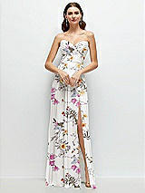 Front View Thumbnail - Butterfly Botanica Ivory Strapless Pleated Surplice Chiffon Maxi Dress with A-Line Skirt