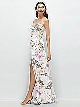 Side View Thumbnail - Butterfly Botanica Ivory Strapless Pleated Surplice Chiffon Maxi Dress with A-Line Skirt
