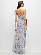 Rear View Thumbnail - Butterfly Botanica Silver Dove Strapless Pleated Surplice Chiffon Maxi Dress with A-Line Skirt