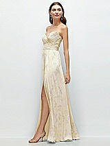 Side View Thumbnail - Butter Yellow Floral Strapless Pleated Surplice Chiffon Maxi Dress with A-Line Skirt