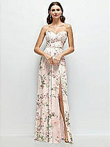 Front View Thumbnail - Blush Garden Strapless Pleated Surplice Chiffon Maxi Dress with A-Line Skirt