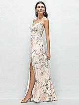 Side View Thumbnail - Blush Garden Strapless Pleated Surplice Chiffon Maxi Dress with A-Line Skirt