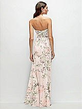 Rear View Thumbnail - Blush Garden Strapless Pleated Surplice Chiffon Maxi Dress with A-Line Skirt