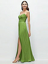 Side View Thumbnail - Peridot Green Strapless Pleated Surplice Chiffon Maxi Dress with A-Line Skirt
