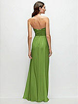 Rear View Thumbnail - Peridot Green Strapless Pleated Surplice Chiffon Maxi Dress with A-Line Skirt