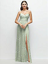 Front View Thumbnail - Vintage Primrose Sage Strapless Pleated Surplice Chiffon Maxi Dress with A-Line Skirt