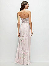 Rear View Thumbnail - Watercolor Print Strapless Pleated Surplice Chiffon Maxi Dress with A-Line Skirt
