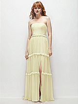 Front View Thumbnail - Butter Yellow Strapless Chiffon Maxi Dress with Tiered Micro Ruffle Full Skirt
