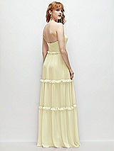 Rear View Thumbnail - Butter Yellow Strapless Chiffon Maxi Dress with Tiered Micro Ruffle Full Skirt