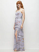 Side View Thumbnail - Butterfly Botanica Silver Dove Strapless Chiffon Maxi Dress with Tiered Micro Ruffle Full Skirt