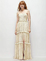 Front View Thumbnail - Butter Yellow Floral Strapless Chiffon Maxi Dress with Tiered Micro Ruffle Full Skirt