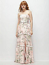 Front View Thumbnail - Blush Garden Strapless Chiffon Maxi Dress with Tiered Micro Ruffle Full Skirt