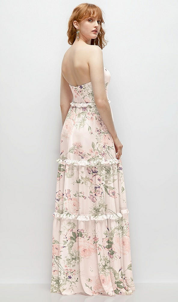 Back View - Blush Garden Strapless Chiffon Maxi Dress with Tiered Micro Ruffle Full Skirt