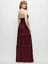 Rear View Thumbnail - Cabernet Strapless Chiffon Maxi Dress with Tiered Micro Ruffle Full Skirt