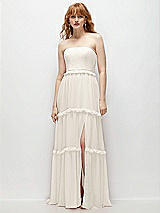 Front View Thumbnail - Ivory Strapless Chiffon Maxi Dress with Tiered Micro Ruffle Full Skirt