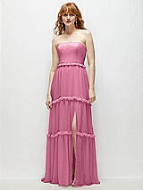 Front View Thumbnail - Orchid Pink Strapless Chiffon Maxi Dress with Tiered Micro Ruffle Full Skirt