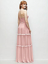 Rear View Thumbnail - Rose Strapless Chiffon Maxi Dress with Tiered Micro Ruffle Full Skirt