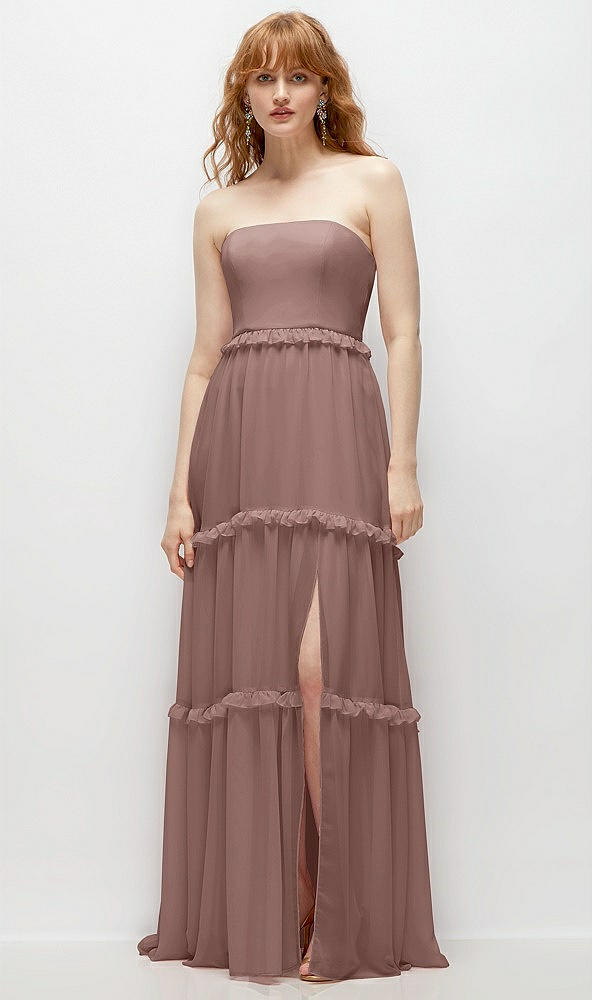 Front View - Sienna Strapless Chiffon Maxi Dress with Tiered Micro Ruffle Full Skirt