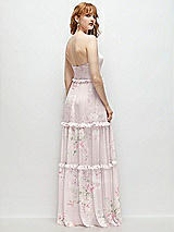 Rear View Thumbnail - Watercolor Print Strapless Chiffon Maxi Dress with Tiered Micro Ruffle Full Skirt