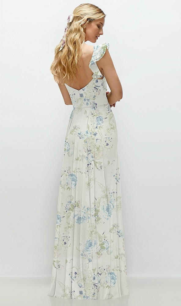 Back View - Bleu Garden Convertible Ruffle Strap Chiffon Maxi Dress with Full Circle Skirt